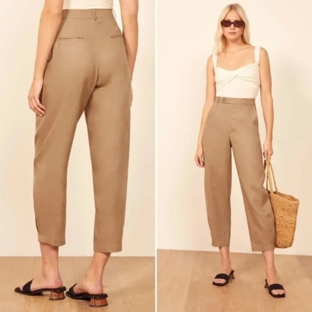 Reformation Fallon Pants Khaki High Rise Tapered Business Casual Boho Women’s 0